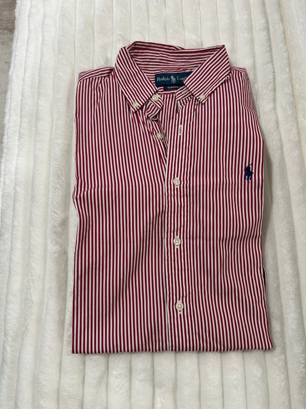 Ralph Lauren Red and White Striped Button-Down Shirt